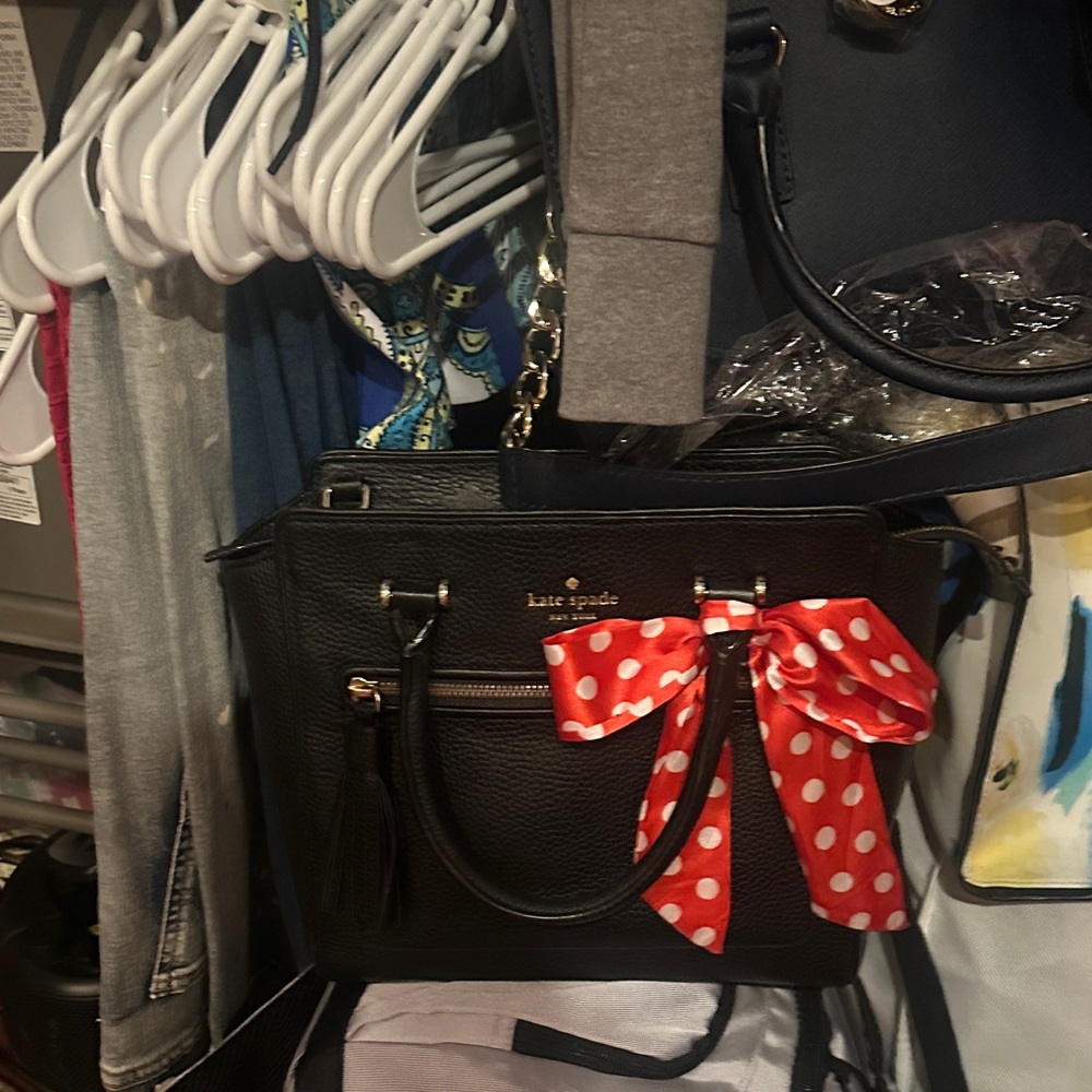 Kate Spade Black Satchel with Red Polka Dot Bow